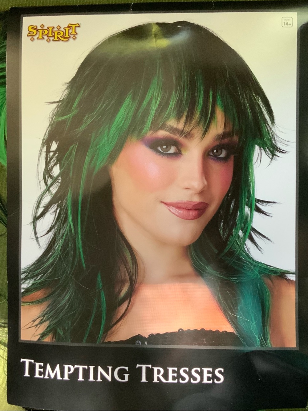 Spirit Tempting Tresses Black with Green Streaks Wig for Halloween